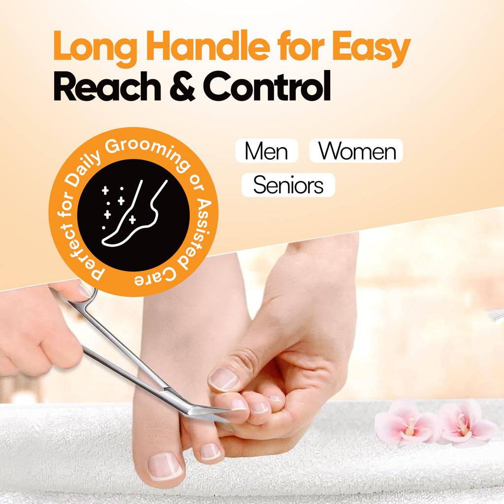 Long Handle Toenail Scissors - 6” Long Handled Nail Clippers for Seniors Podiatrist Manicure Pedicure Podiatry for Elderly Men Women Ingrown Toe Nails Fingernail Cuticle Trimmer Cutter Stainless Steel