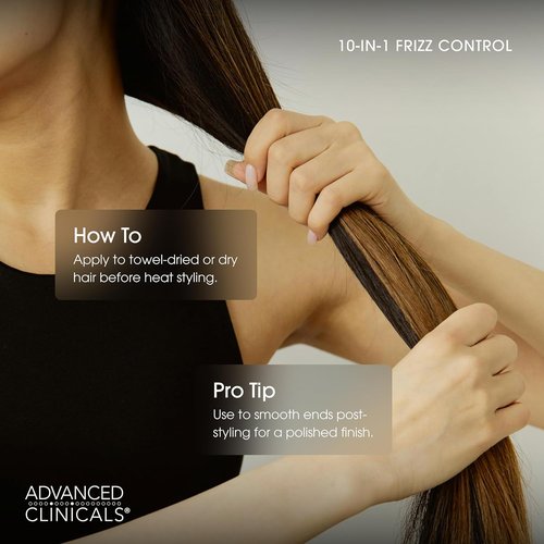Advanced Clinicals 10-in-1 Anti-Frizz Hair Cream - Hydrating Heat Protectant for Dry, Damaged Hair | 7.5 Fl Oz