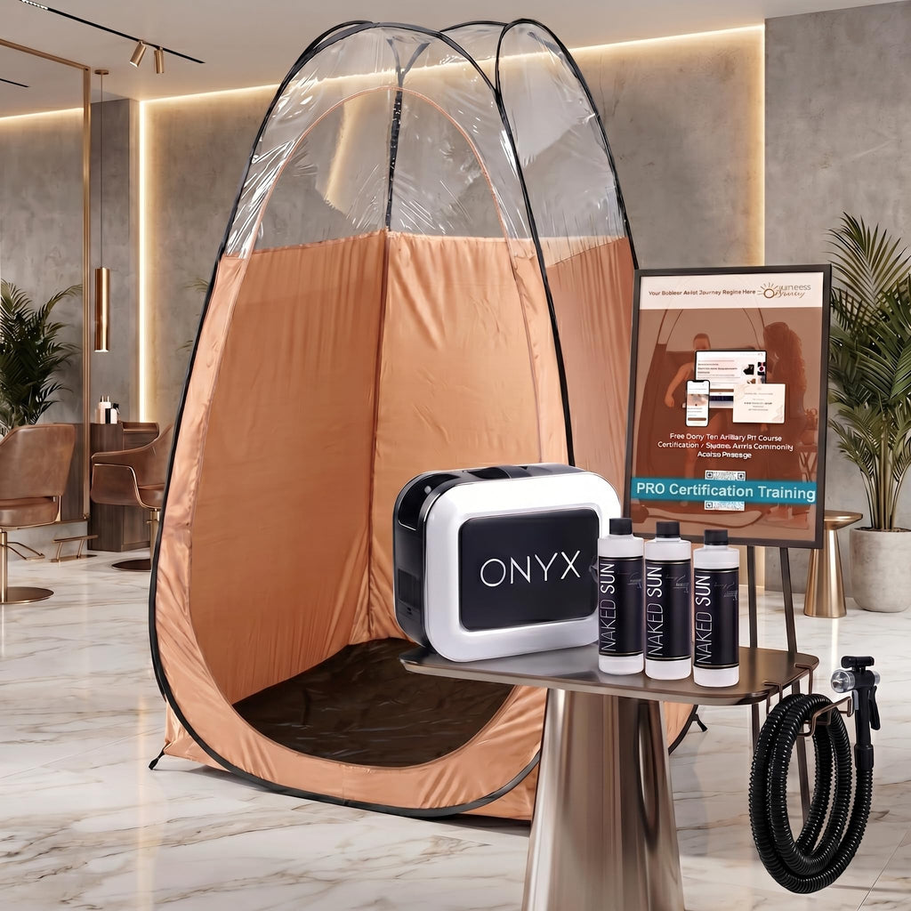Naked Sun XL Portable Spray Tan Tent – Extra Large Pop Up Tent for Professional Tanning, Heavy Duty Fabric Mobile Spray Room with Carrying Bag & Easy Clean Floor - Bronze