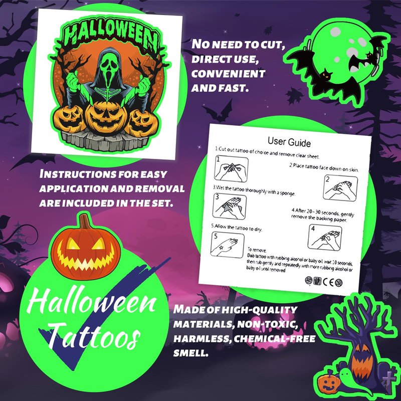 winthrop 340 Pcs Luminous Halloween Temporary Tattoos for Kids, Individually Wrapped Glow In the Dark Waterproof Safety Tattoos,Trick or Treat, Best Choice for Halloween Candy Bag, 85 Designs