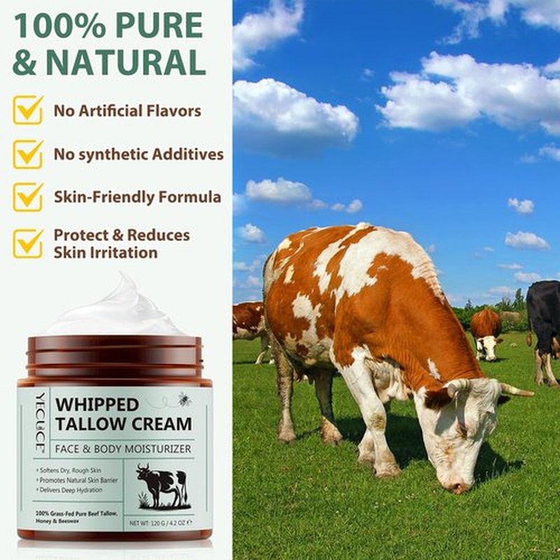 ReliCo Beef Tallow for Skin Moisturizer - Organic Whipped Grass Fed Beef Tallow with Honey Cream for Body, Unscented, 1pcs