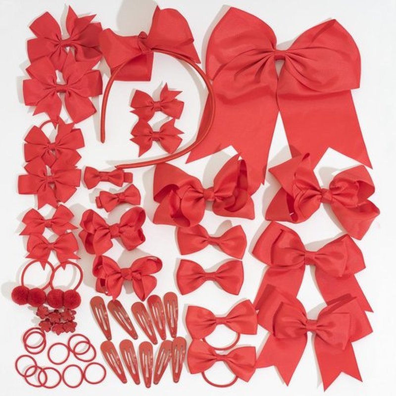 Red Hair Bows Set - 50PCS Valentines Birthday Hair Bow for Little Toddler Kids Girls Hair Accessories