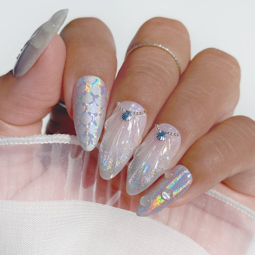 Daily Charme Holographic 3-in-1 Cateye Magnetic Nail Chrome Powder 1g, Holo Rainbow Cat Eye Effect, Home DIY/Nail Salon Manicure (Holographic Silver)