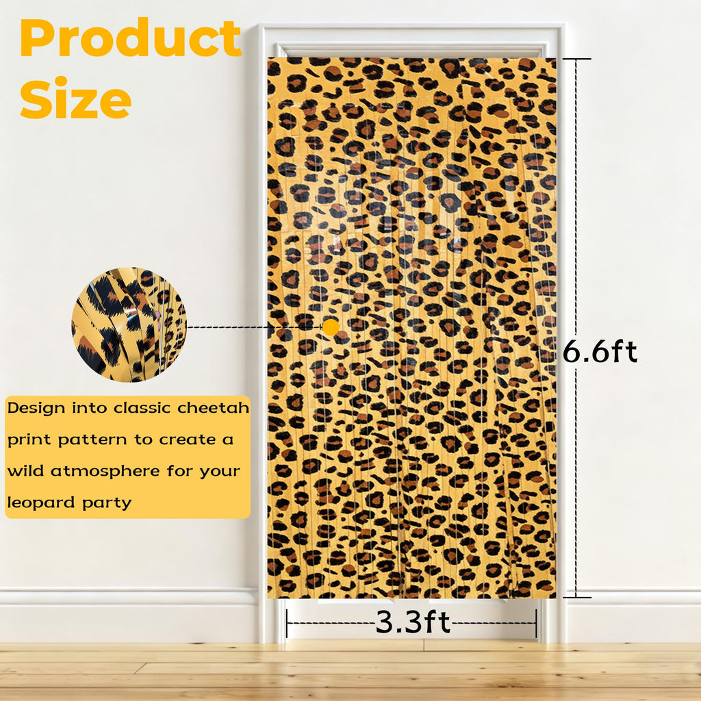 Vagilelf 2 Pack Cheetah Print Birthday Decorations, Leopard Party Decorations, Jungle Safari Bachelorette Foil Backdrop 3.3×6.6ft Thickened Fringe Curtains for Photo Booth & Party Entrance