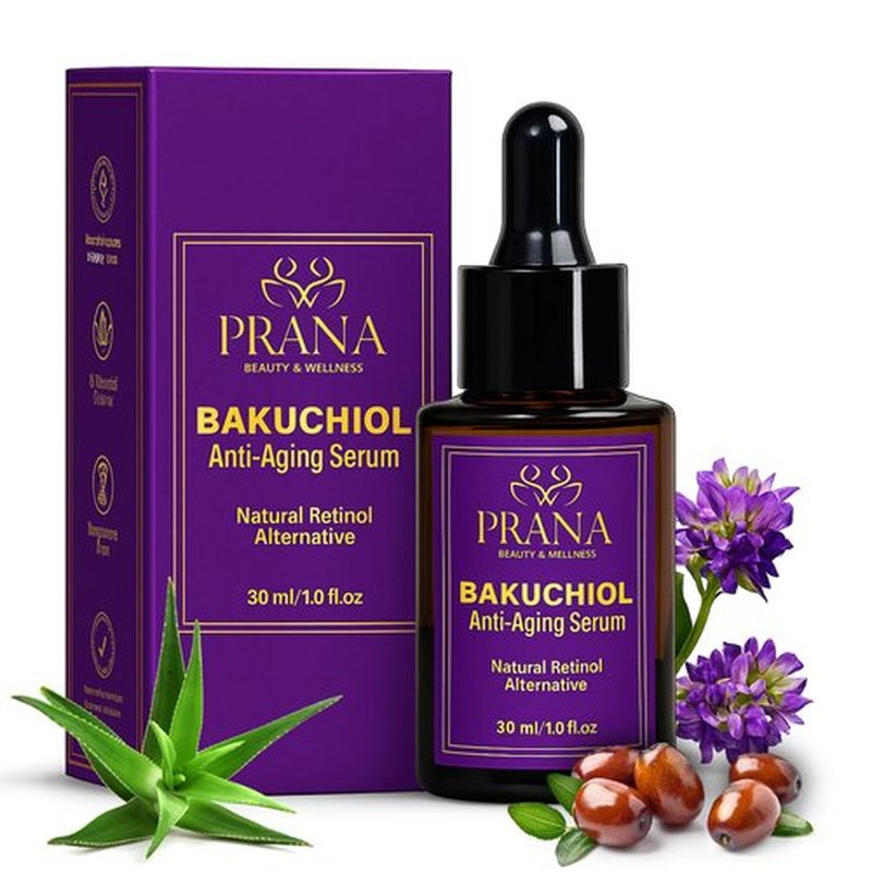 PRANA Bakuchiol Anti-Aging Serum – Ayurvedic Retinol Alternative with Squalane & Jojoba – Hydrating Serum for Wrinkles, Fine Lines & Radiant Skin – Fragrance-Free & 100% Vegan – 30ml
