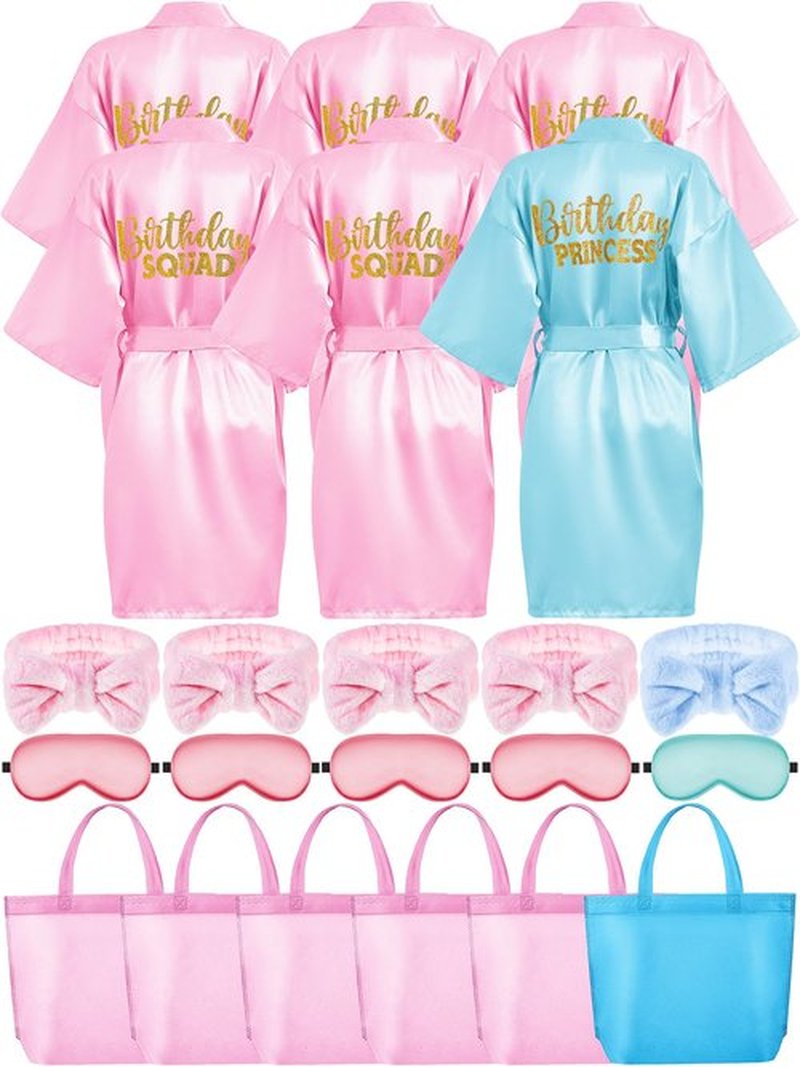 Sintuff 24 Pcs Girls Spa Birthday Party Supplies for 6-12 Years Girls Robes Sleepover Party Supplies Kids Robes Slumber Bulk(Size 10,Sky Blue Birthday)
