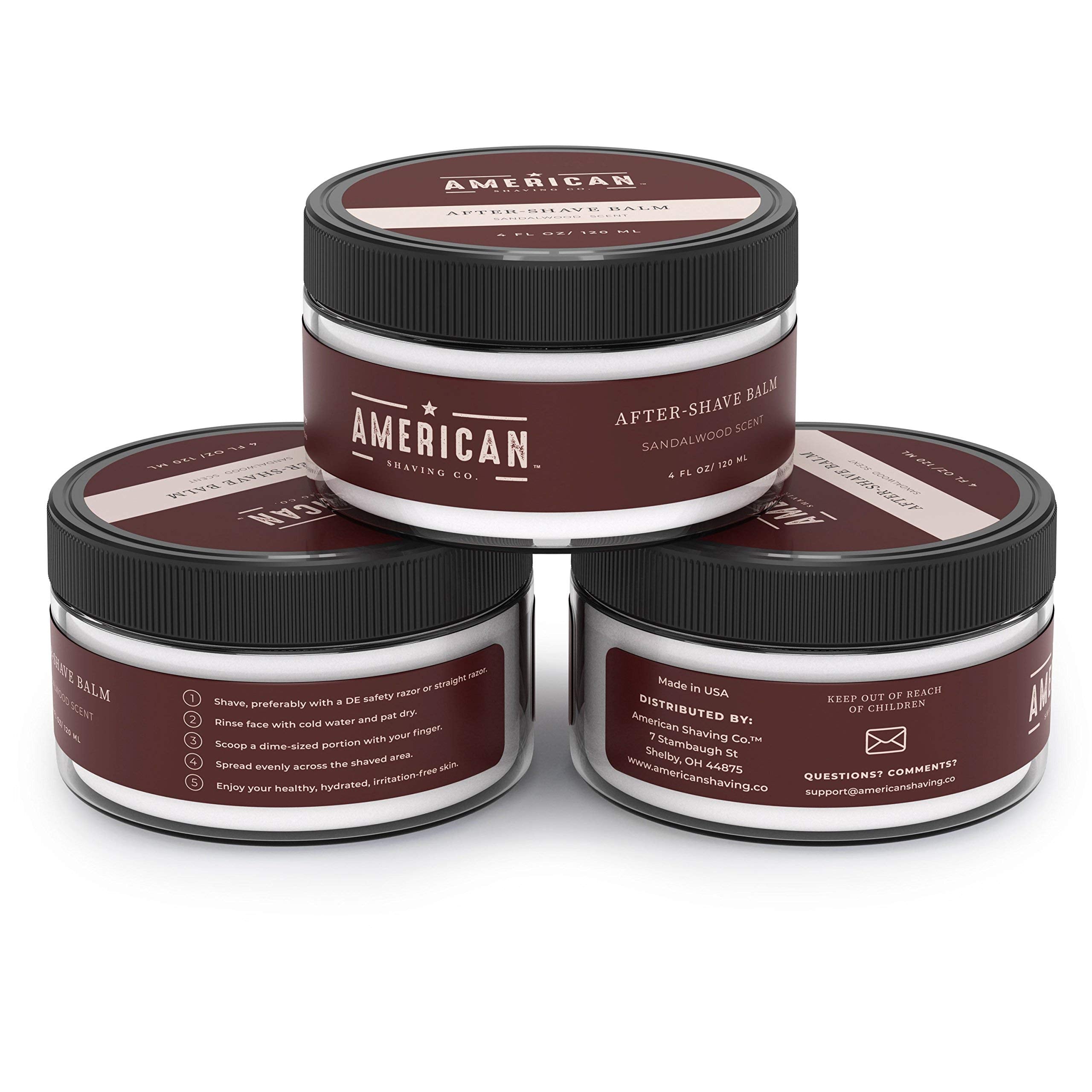 American Shaving Co. After Shave Balm for Smooth (Sandalwood Scent), Soothes and Moisturizes Face After Shaving, Treats Redness & Razor Burn, Post Shave Lotion 4 Oz