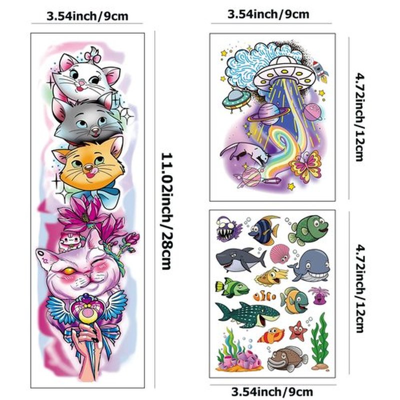 Tazimi 380 Styles (27 Sheets) Temporary Tattoo Full & Half Arm Tattoos Sleeves Marine Life Space Ship Racing Car Forest Animals Dinosaur Cartoon Tattoos Stickers forParty Supplies