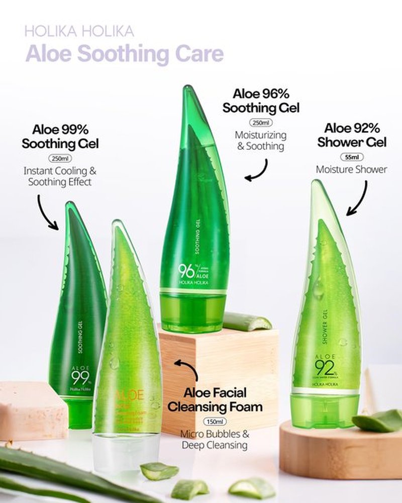 HOLIKA HOLIKA Aloe 99% Soothing Gel 2 Pack – Alcohol-Free Fermented Aloe & Cica Cooling Gel for Face Body Hair | Non-Sticky After Sun Gel, 7-Free Hypoallergenic Korean Skincare, 2 x 8.45 fl oz