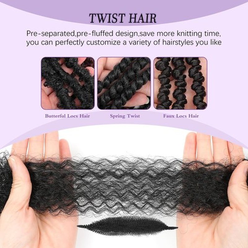Springy Afro Twist Hair 18inch Marley Twist Braiding Hair 8 Packs Pre Separated Wrapping Hair for Soft Locs Kinky Twist Crochet Hair for Women (1B, 18Inch (Pack of 8))