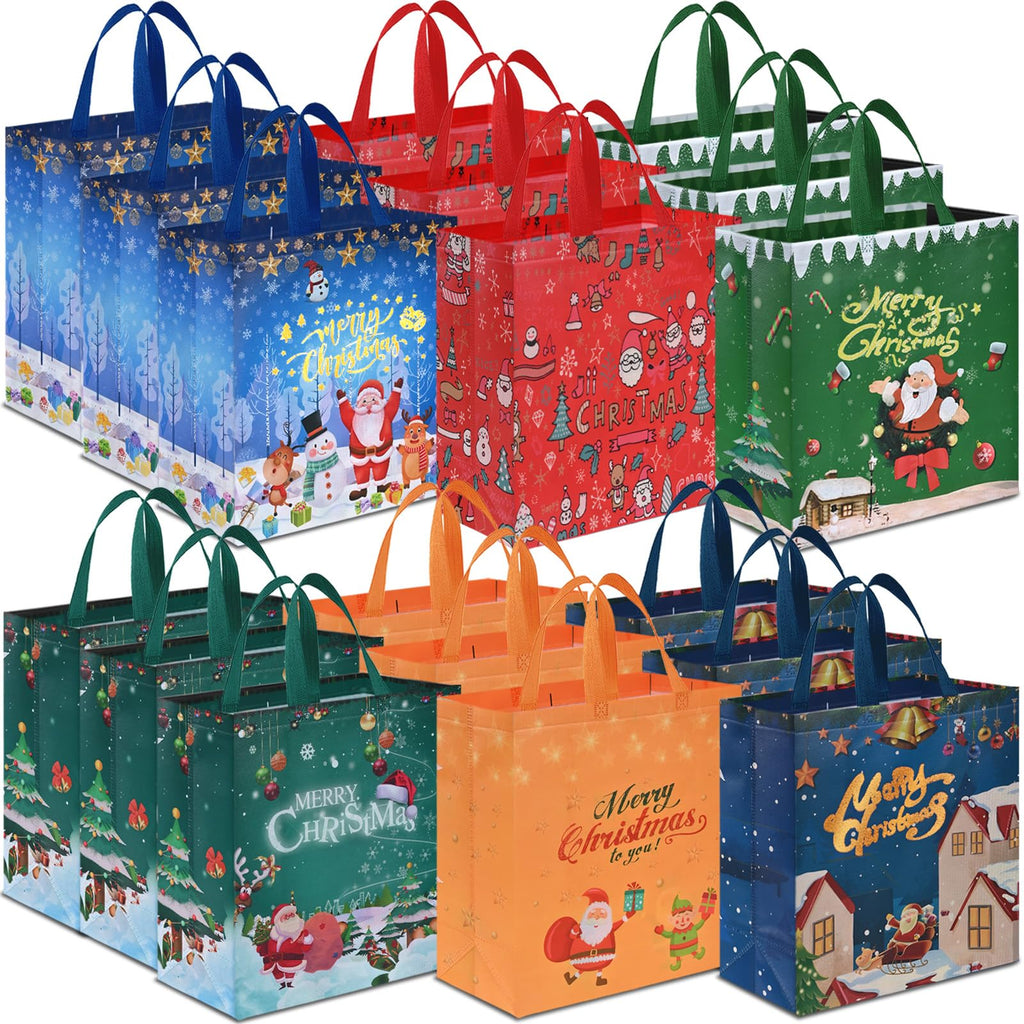 AhfuLife 18PCS Extra Large Christmas Gift Bags, 15''x13.7''x5.9'', Christmas Tote Bags with Handles, Reusable Non-woven Shopping Bags for New Year, Xmas's Party Supplies Decorations