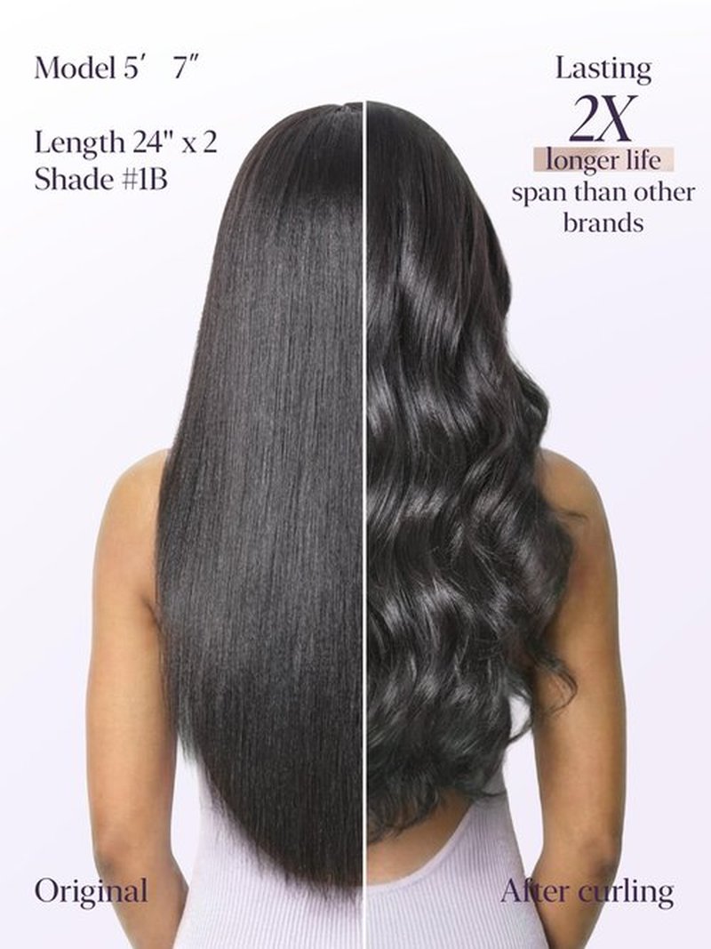 LUVME Clip in Hair Extensions Yaki Straight, Seamless 2 Pack 7PCS 100g, 18 Inch Real Human Hair, Natural Black, Thick Volume for Women Daily Wear & Party