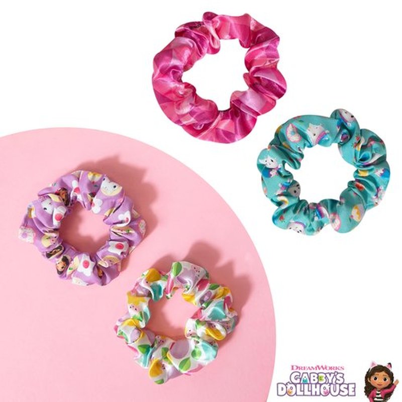 LUV HER Gabby's Dollhouse Cute Scrunchies for Girls of All Ages - 4 Large Hair Scrunchies - 4 Printed Scrunchies with Your Favorite Characters - Hair Accessories for girls 3+