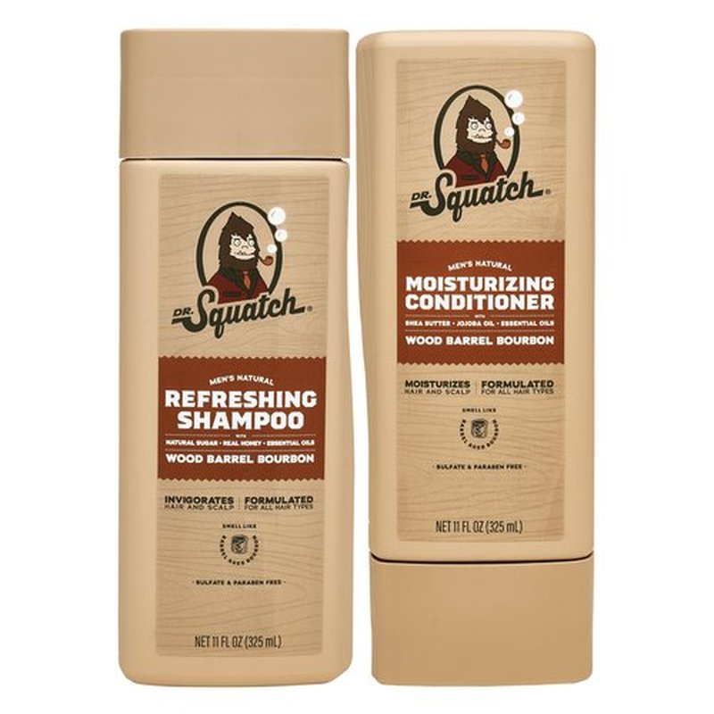 Dr. Squatch Natural Men's Shampoo and Conditioner Set - Healthy, Full Looking Hair - Wood Barrel Bourbon Natural Shampoo and Conditioner for Men (11 fl oz, 2-Pack)