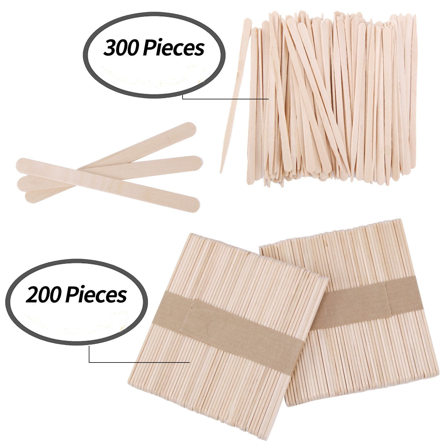 Senkary 500 Pieces Wooden Wax Sticks Waxing Spatula Applicators Wood Craft Sticks for Body Eyebrow Legs Face Hair Removal (Small and Large)