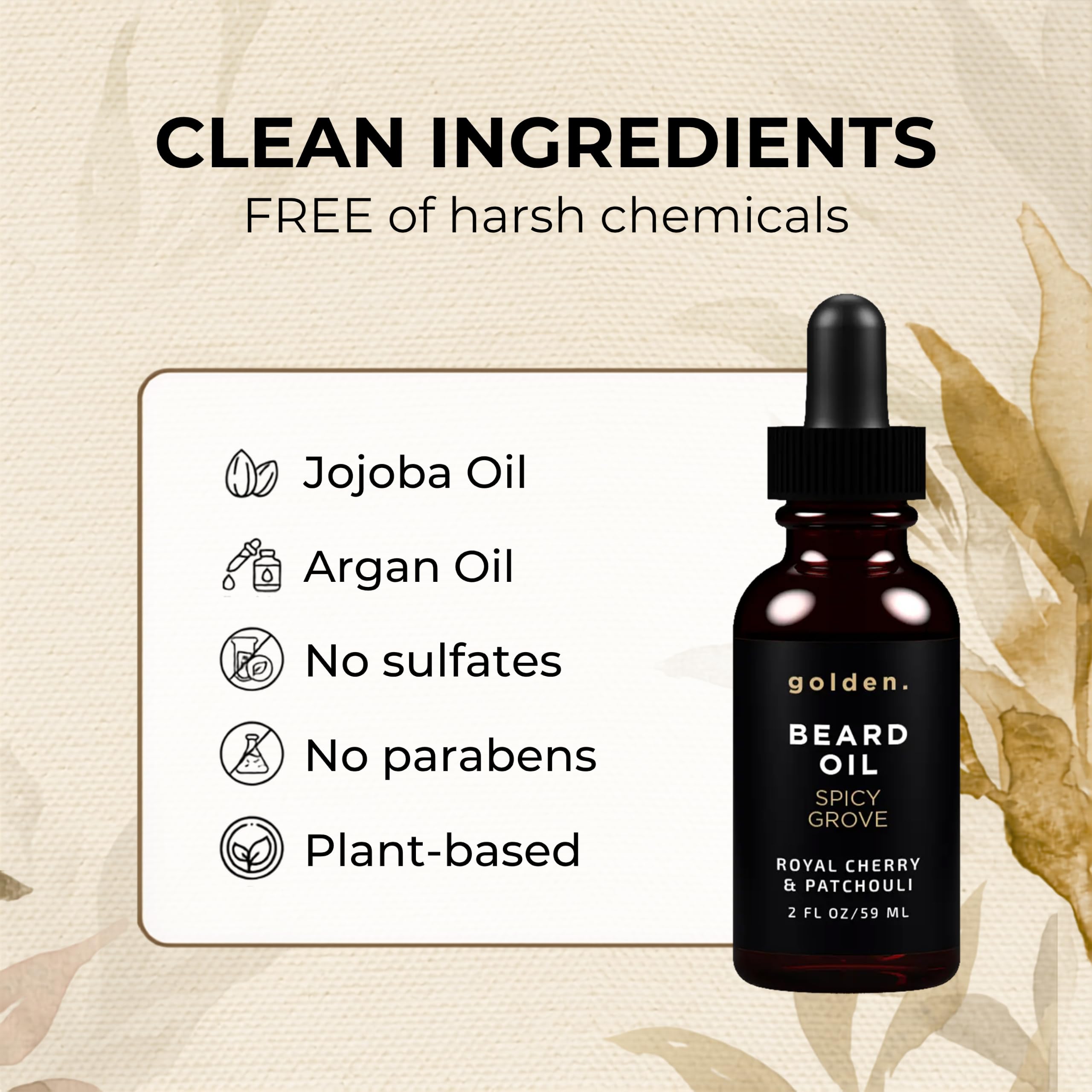 Golden Grooming Beard Oil for Men - Natural Beard Conditioner with Sweet Almond, Golden Jojoba & Argan Oil - Hydrating Beard Softener with Vitamin E - Spicy Grove, 2oz
