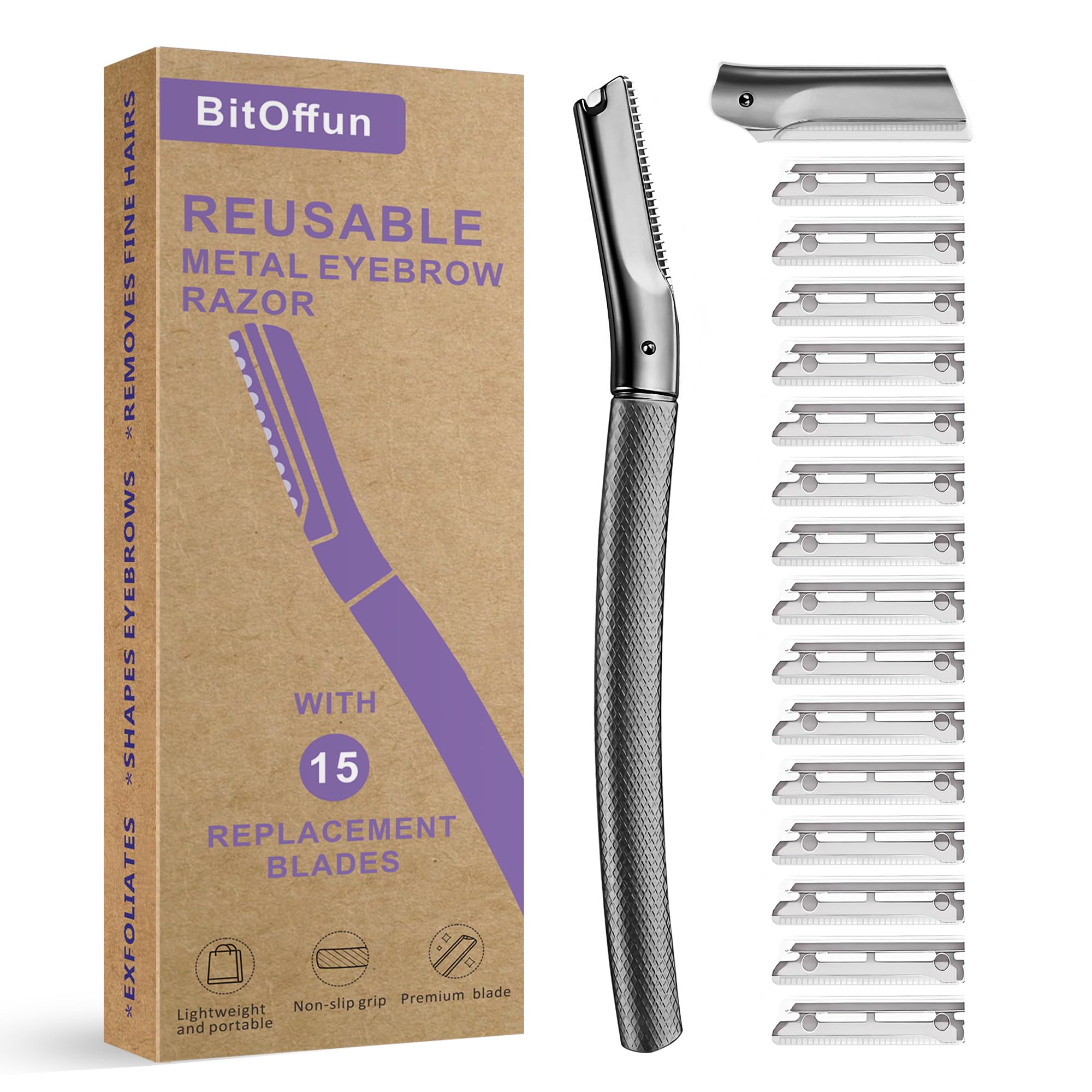 Eyebrow Razor with 16 Blades, Metal Razors for Women and Men,Dermaplane Razor for Women Face, Facial Hair Removal for & Eyebrow Hair Removal (Black)