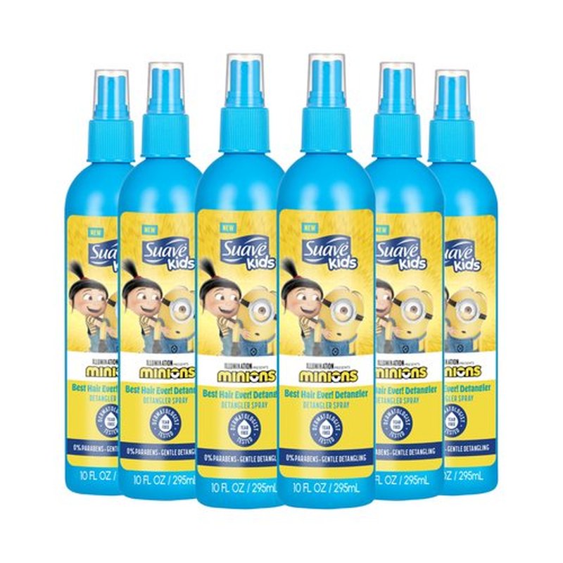 Suave Kids Detangler Spray Minions, Hair Detangling, Removing Knots and Making Kids Locks Soft, Smooth, and Shiny, 10 oz, Pack of 6