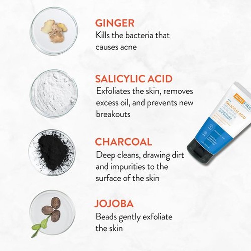 Acne Free Salicylic Acid Face Scrub - 2% BHA Blackhead Remover & Deep Cleanser with Charcoal, 5 Ounce