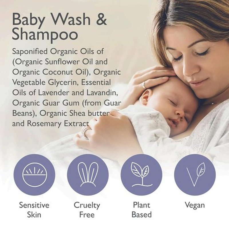 SoCal Suds & Company Baby Body Wash & Shampoo - Gentle Shea Moisture Formula for Sensitive Skin | 12oz Lavender Bottle