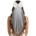 Funky Junque White Bride to Be Veil – Elegant Embroidered Veil for Bachelorette Parties, Bridal Showers, Engagement Celebrations & Bride Accessories - Oversized Satin Bow - White