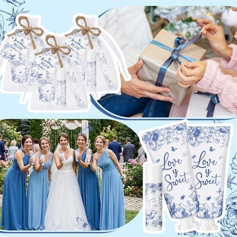 Leelosp 50 Sets Something Blue Before I Do Bridal Shower Hand Cream Lip Balm Nail File Gift Bulk Blue Floral Wedding Favors Travel Size Thank You Gifts Set Bridal Shower Favors for Guests