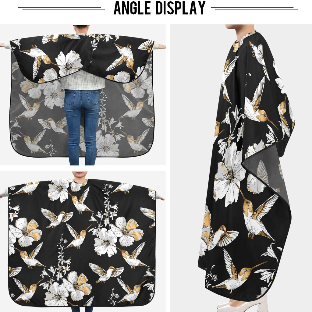 visesunny Barber Cape Exotic Tropical Hibiscus Flower And Hummingbird Gold Silver Pattern Polyester Hair Cutting Salon Cape Apron Anti-Static Haircut Water-Resistant Shaving Cloth Beard Shaving Bib Ha