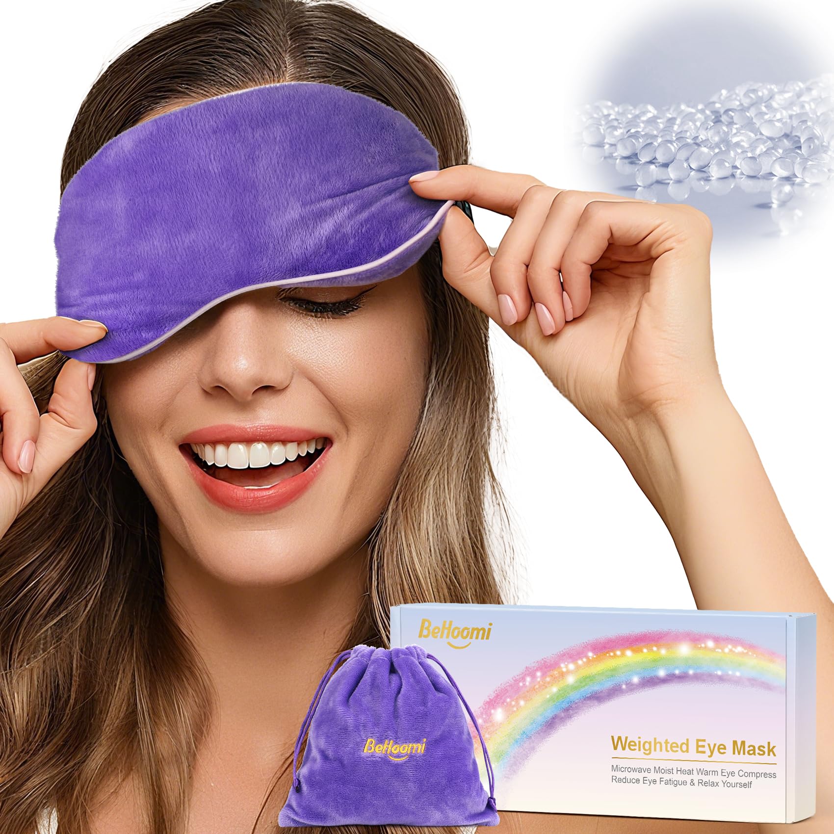 BeHoomi Heated Eye Mask, Weighted Sleep Mask Warm Compress for Eyes, Cooling Eye Mask for Sleeping, Reusable Eye Masks for Home, Office, Hot and Cold for Eye Relaxation, Gifts for Women (Purple)