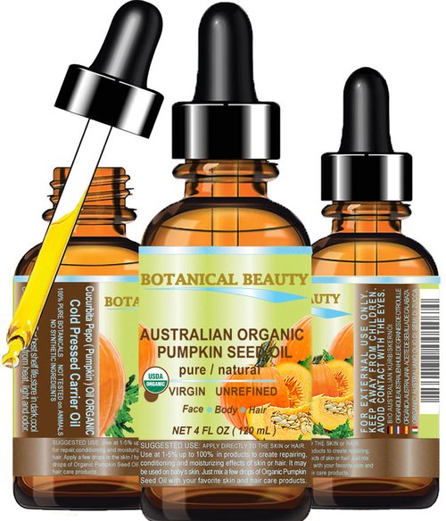 Botanical Beauty Australian ORGANIC PUMPKIN SEED OIL 100% Pure Natural Virgin Unrefined Cold Pressed Carrier Oil for Face, Skin, Hair, Lip, Nails (4 Fl Oz)