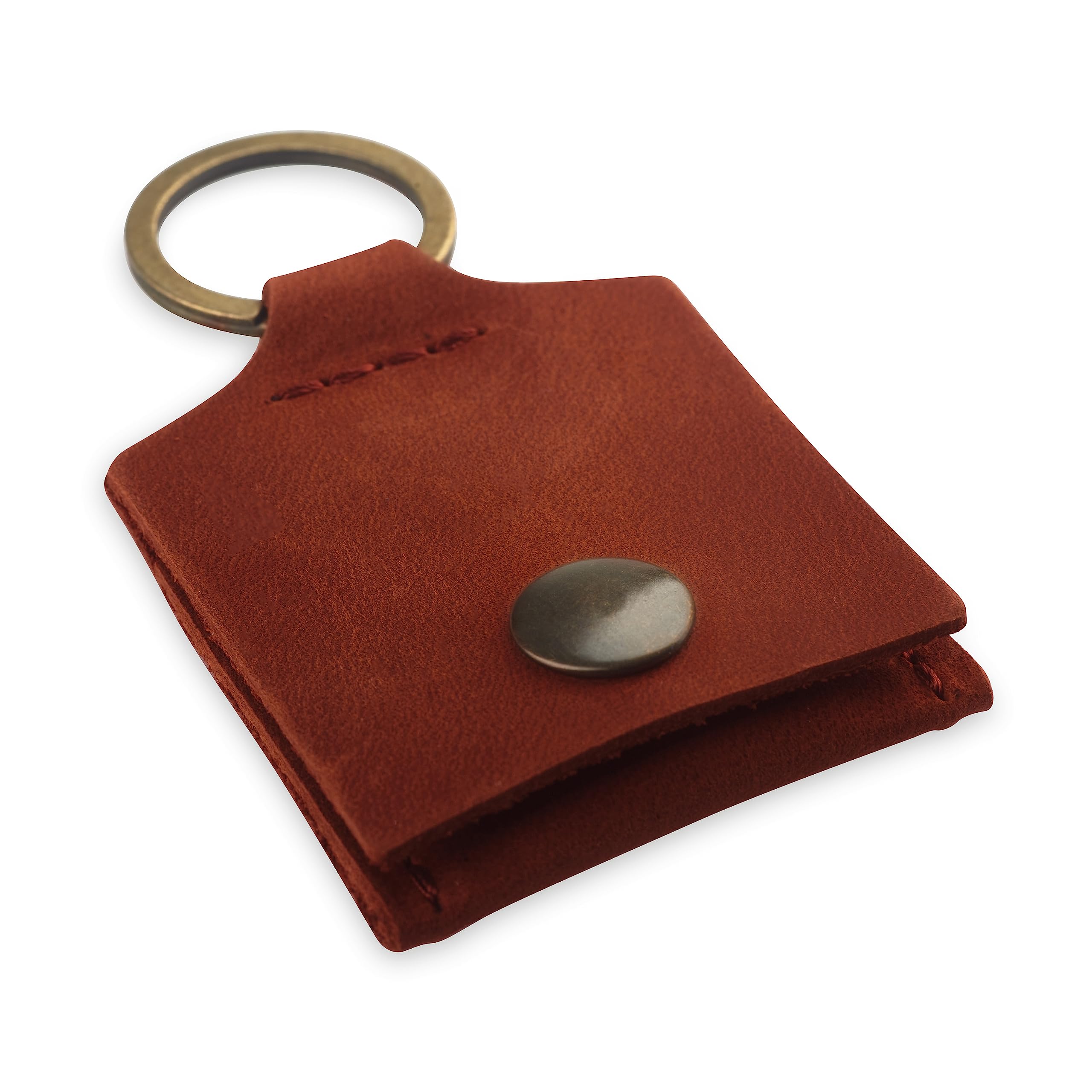 Leather Keychain Ring Holder, Wedding Ring Travel Case, Engagement Ring Holder, Ring Pouch Bag, Workout and Gym Ring Holder, Small Soft Leather Ring Bearer (Cognac)
