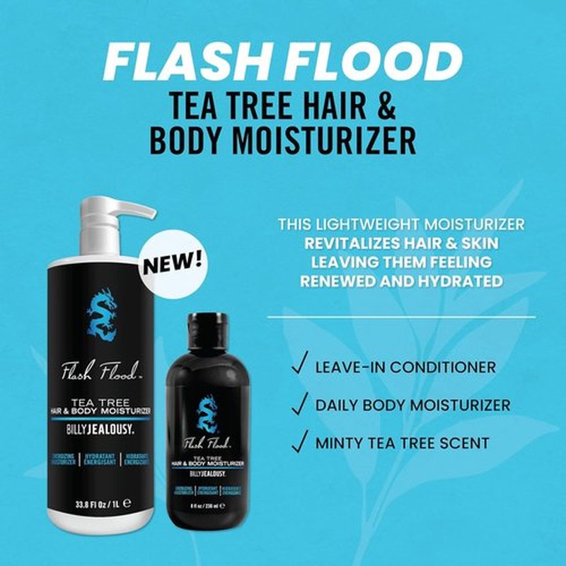 Billy Jealousy Flash Flood Moisturizer - Tea Tree Hair & Body Lotion for All Skin Types | 8 oz