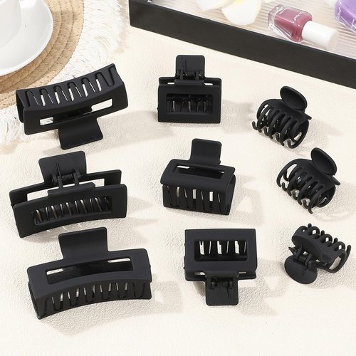 CHANDAT 3 Style Hair Claw Clips 9 pcs Medium Claw Clips Hair Clips for Women Rectangle Claw for Thick Hair Square Hair Clips for Thin Hair Accessories for Women (Black)