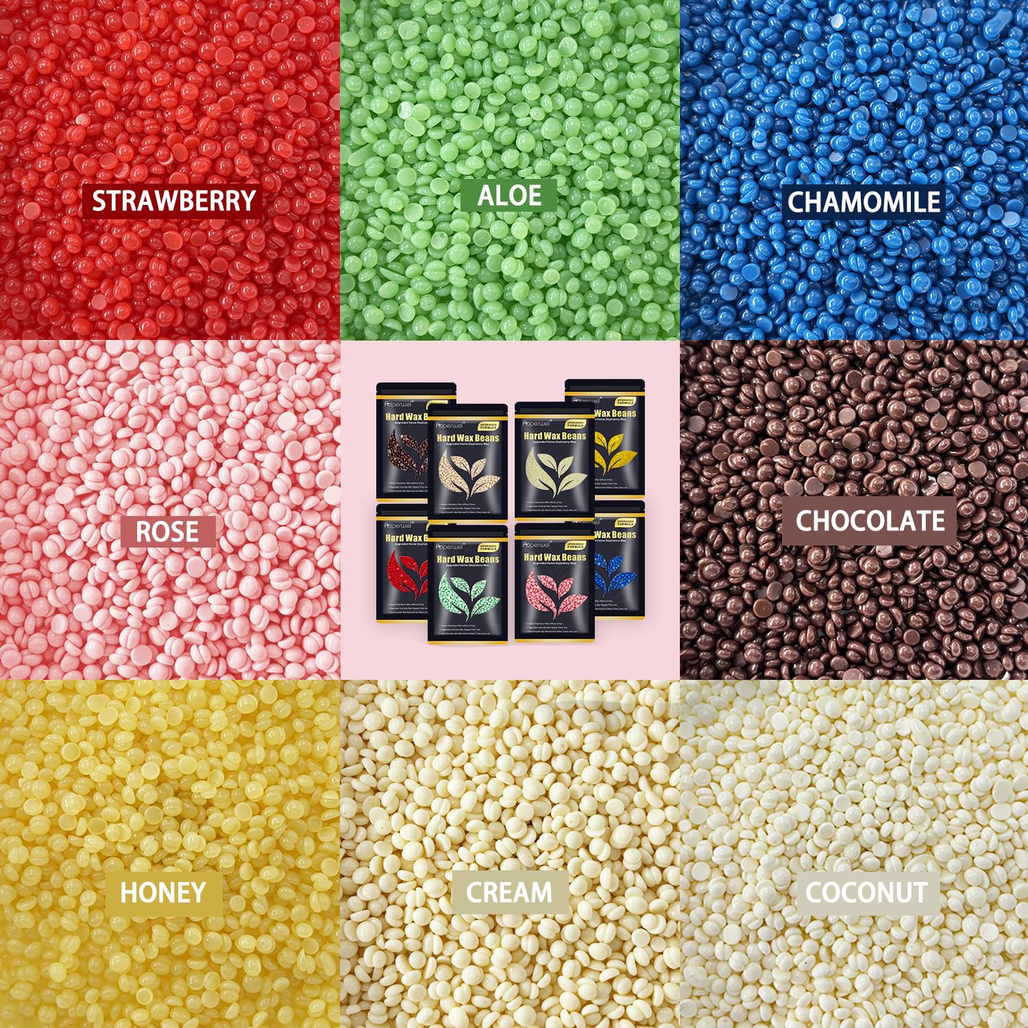Wax Beads, 1.76lb / 800g Hard Wax Beads Coarse Hair Formula Hard Wax for Hair Removal and Senstive Skin, Wax Beads for Face, Brazilian Bikini,Body Waxing (3Rose&3Jasmine&2Chamomile)