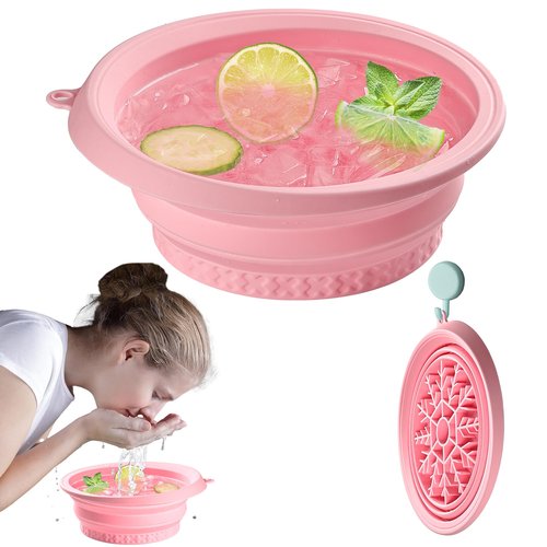 KOOK UDU Silicone Face Ice Bath Bowl bowl with Built-In Icetray,Silicone and Foldable Face Tub,Ice Bath Water Chiller,Skin Tightening and Acne Relief for Home & Travel (Pink)