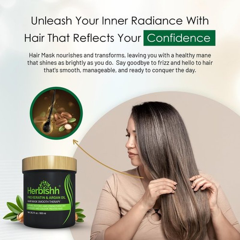 Herbishh Argan Hair Mask-Deep Conditioning & Hydration For Healthier Looking Hair- for very Dry, Weak, Stressed Out Hair, No Sulphates, No Parabens (800ML)