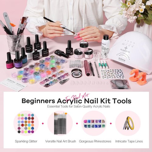 Glamonade Acrylic Nail Kit with Everything: Professional Nail Kit Set for Beginners 48W Nail Lamp Complete Nail Supplies Salon
