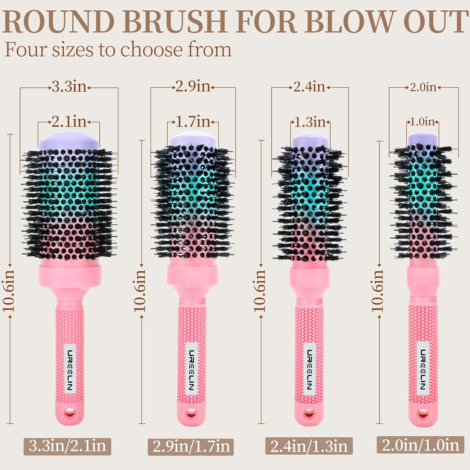 UREELIN Round Brush - 2.1 Inch Large Nano Thermal Ceramic & Ionic Hair Brush for Volumizing, Curling & Shine