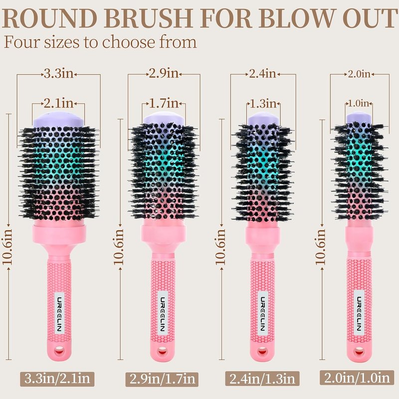 UREELIN Round Brush - 1.3 Inch Nano Thermal Ceramic & Ionic Hair Brush with Boar Bristles for Salon-Quality Blowouts, Volume, and Shine