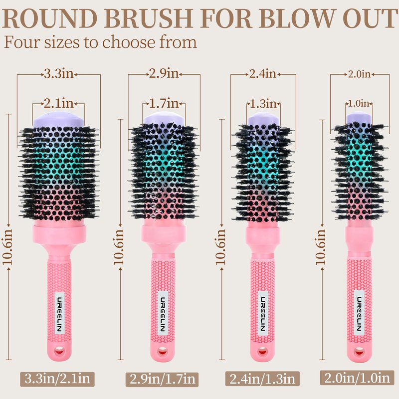 UREELIN Round Brush for Blow Out - 2.1 Inch Large Nano Thermal Ceramic & Ionic with Boar Bristles - Salon Blow Drying Hair Brush for Drying,Volumizing, Curling, Shine & Smooth Styling
