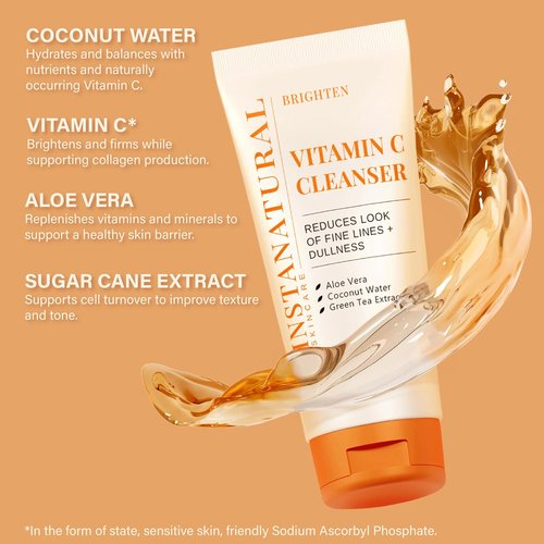 InstaNatural Vitamin C Cleanser - All-Natural Face Wash for Brightening & Uneven Texture | 6.7 FL Oz