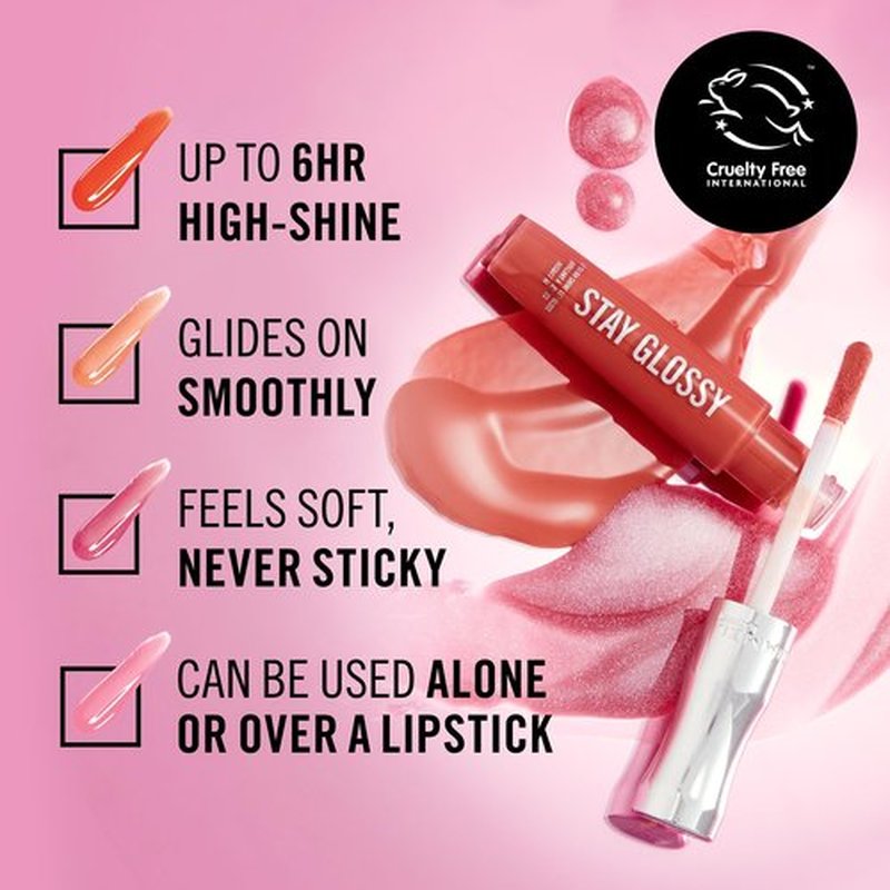 Rimmel Stay Glossy Lip Gloss - Non-Sticky and Lightweight Formula for Lip Color and Shine - 200 Tainted Love, .18oz (Pack of 2)
