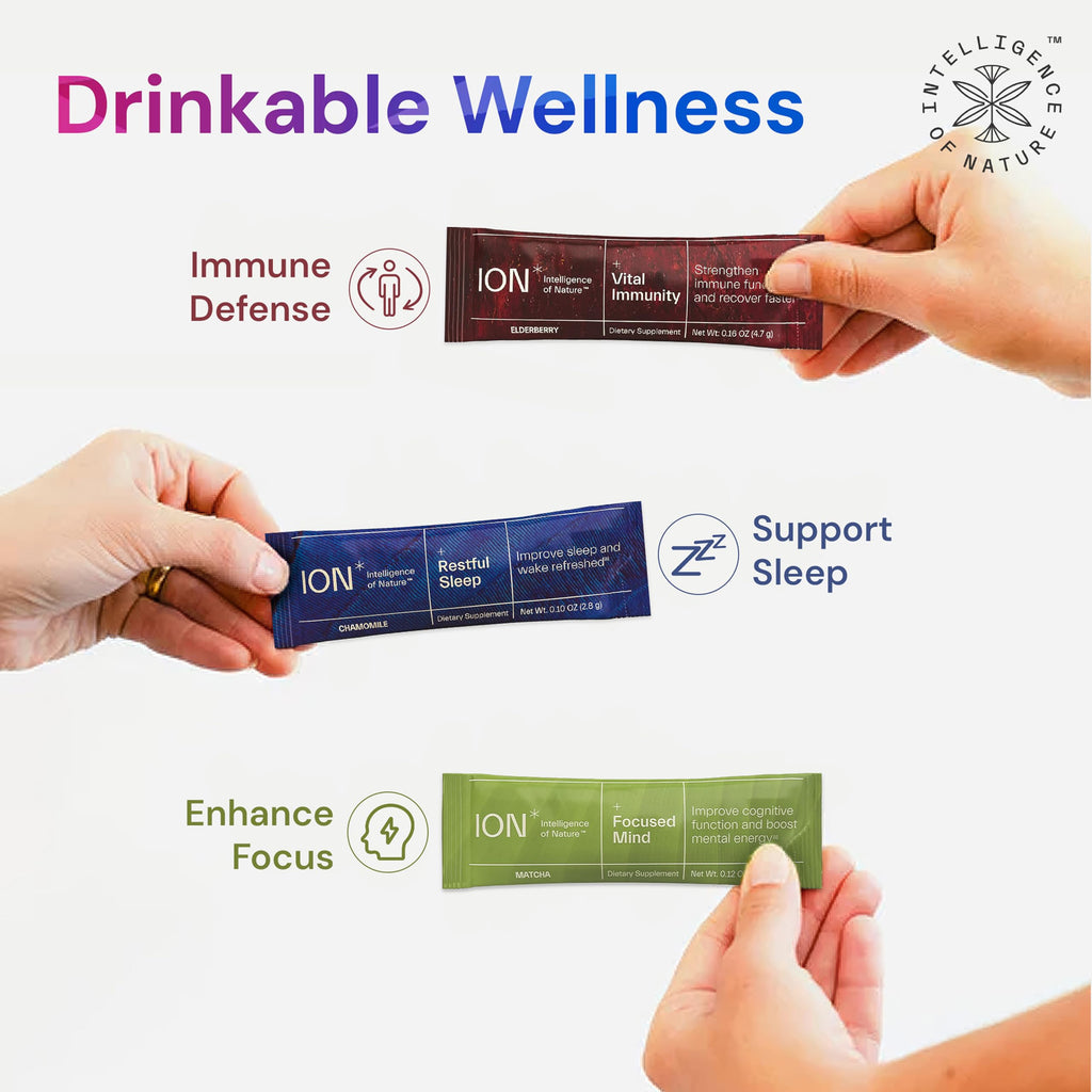 ION* Intelligence of Nature Vital Immunity Drink Mix - Immune Support with Vitamin C & Adaptogen Mushrooms, Daily Wellness Drink Packet Supplement, Travel Friendly - Elderberry Flavor, 20 Packets