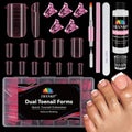 Poly Gel Nail Forms Kit For Toes and Fingers, EBANKU 240PCS Square Toes Dual Forms Nail Extension, Straight Flat Pre-etched, Includes 2.5oz Nail Slip Solution, Dual-Ended Brush, Nail File & 5 Clips