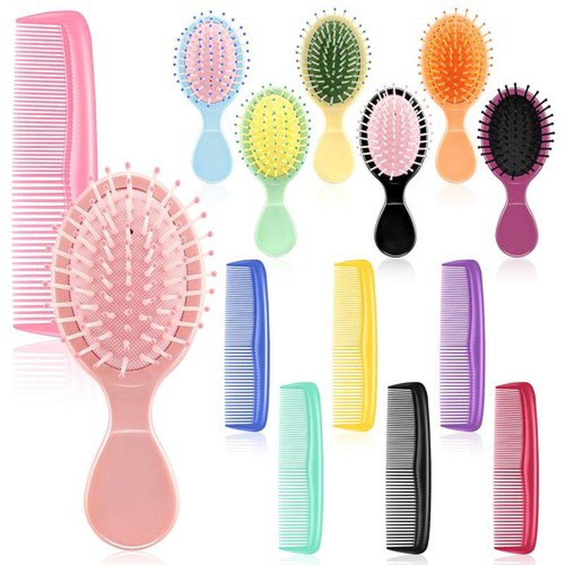 HOFASON 14 Pcs Bulk Mini Wet Hair Brush & Mini Combs Set for Easter Basket Stuffers, Kids Girls Women, Bridesmaid Gifts, Spa Party Supplies, Summer Stuff, 7 Travel Small Brush 7 Fine Wide Hair Combs