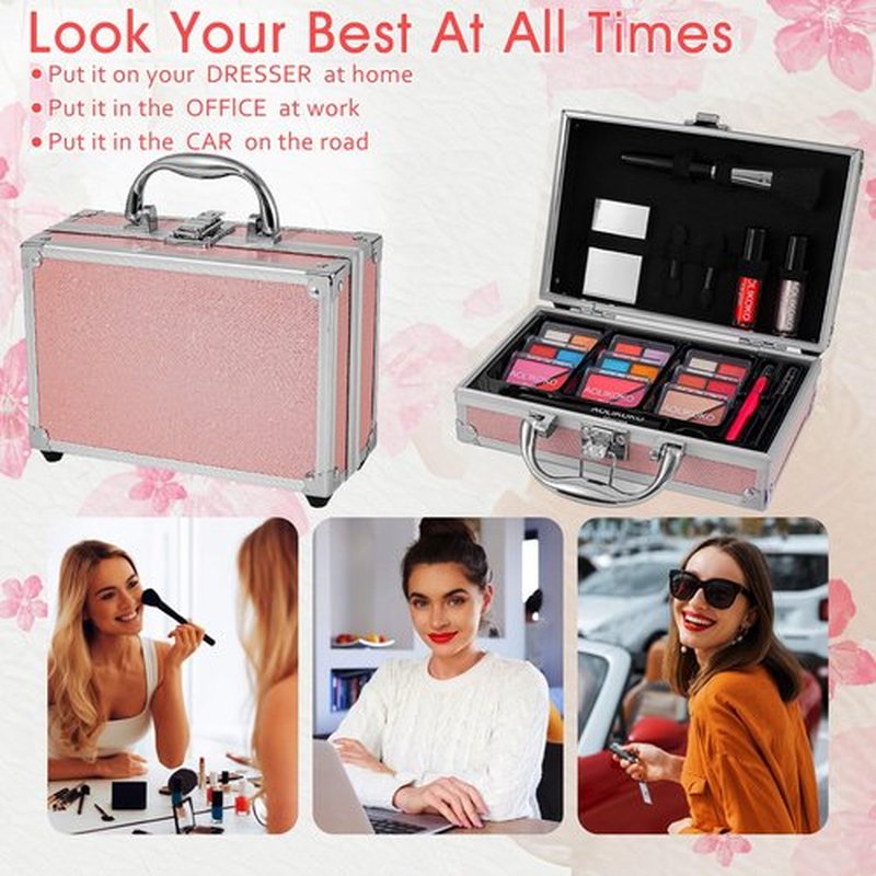AOLIKOKO Makeup Kit for Teenager & Women Full Kit, All in One Makeup Set With The Small Cosmetic Train Case, Professional Makeup Kit, Makeup Gift Set for Women Girls (pink)