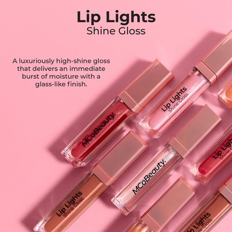 MCoBeauty Lip Lights Shine Gloss Clear - High Shine Glass Finish Lip Gloss with Built In LED Light and Mirror - Moisturizing Lightweight Non Sticky Formula for Glossy Lips - Vegan Cruelty Free Makeup