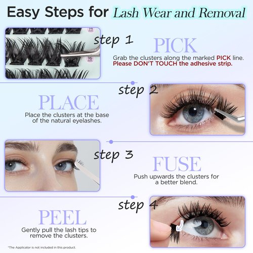 Self Adhesive Lash Clusters, Winkgiggle 100pcs No Glue Needed Self Adhesive Eye Lashes Clusters, Reusable Pre-Glued Lashes No Remover No Residue for Beginners（Volume-Mixed）