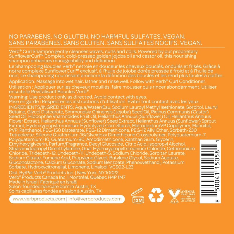 VERB Curl Shampoo - Nourishing Curl Shampoo for All Curl Types - Vegan, Paraben-Free, Sulfate-Free