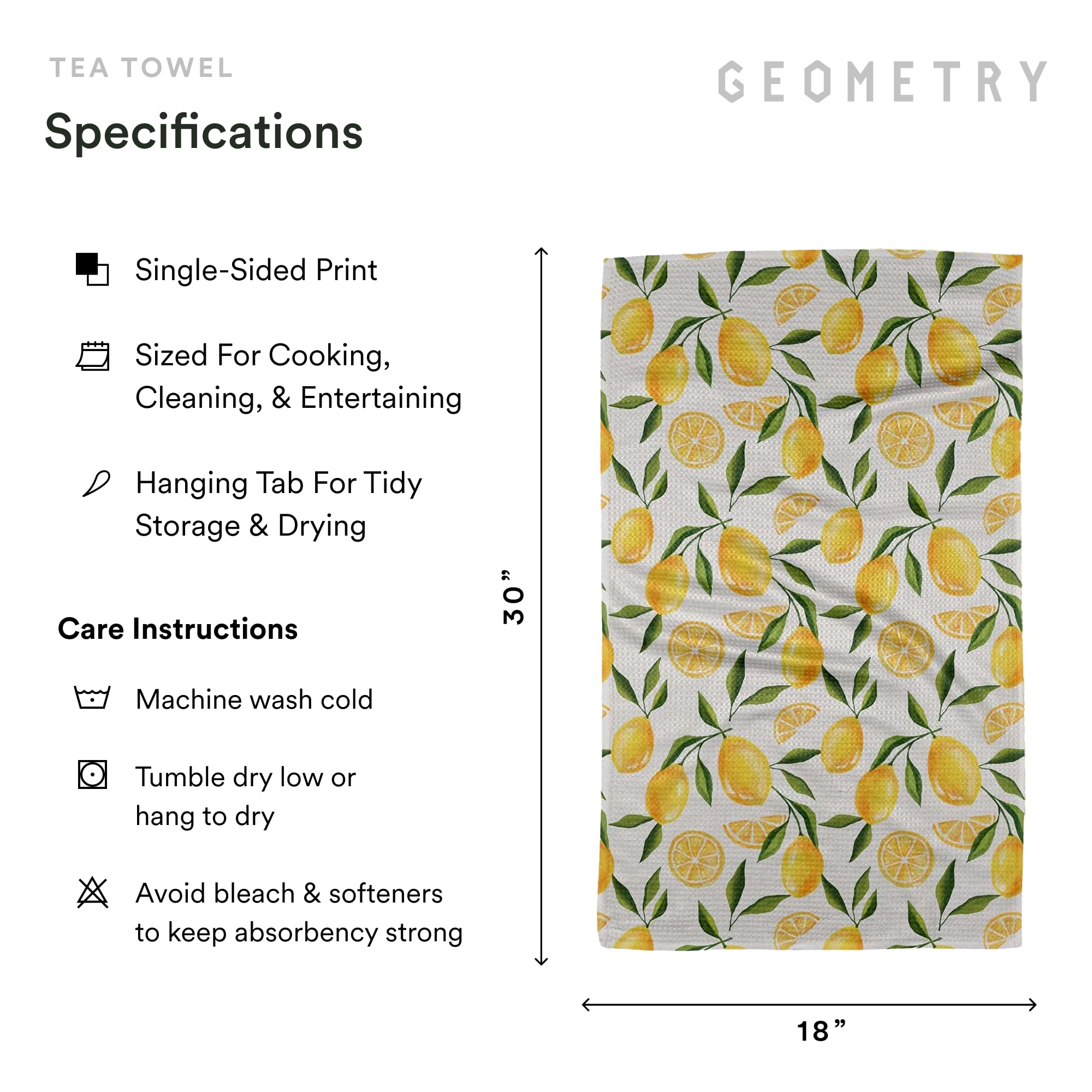GEOMETRY Spring Kitchen Towels - Quick Dry Microfiber Cloth Spring & Summer Dish Towels for Kitchen Drying - Premium Quick Dry Towel - Lemon Delight, 18" x 30" - 1-Pack