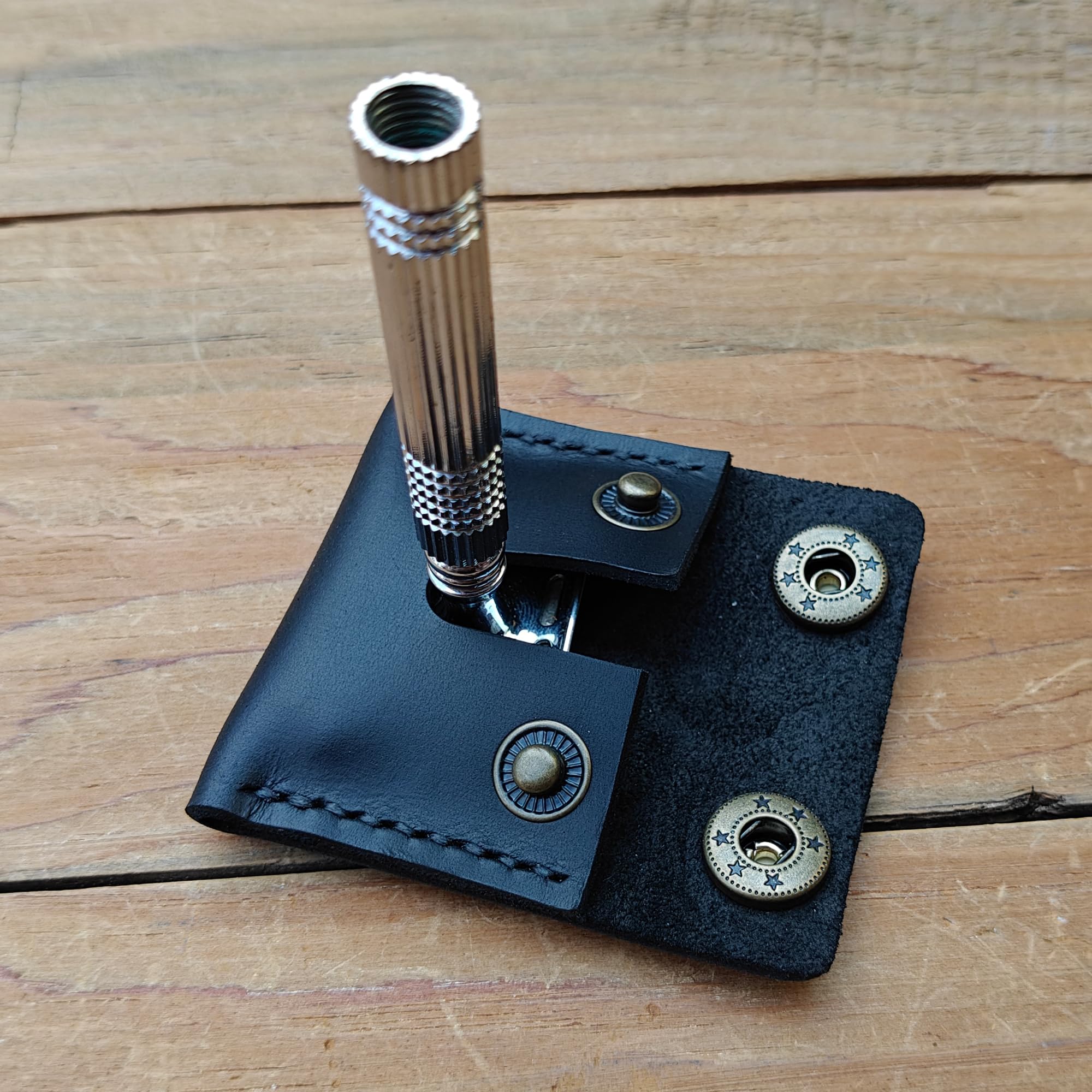 MEEBOY Handmade Leather Safety Razor Travel Cover, Double Edge Razor Head Protective Sheath For men Fits Most Safety Razors (Coffee)